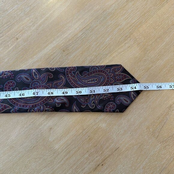 Paco Rabanne Paris Silk Brown Red Paisley Hand Made in Italy Tie - Picture 5 of 6